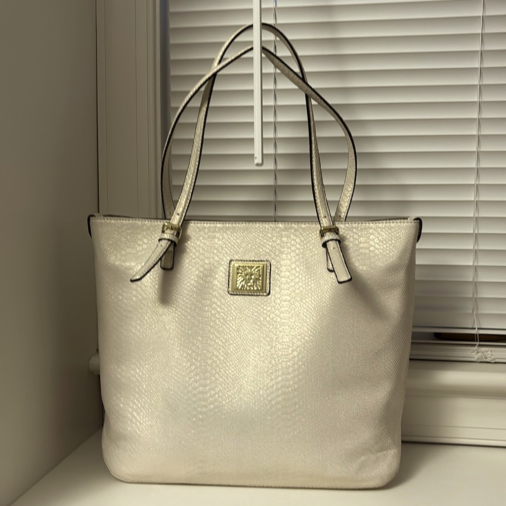 Off White Faux Snakeskin Tote